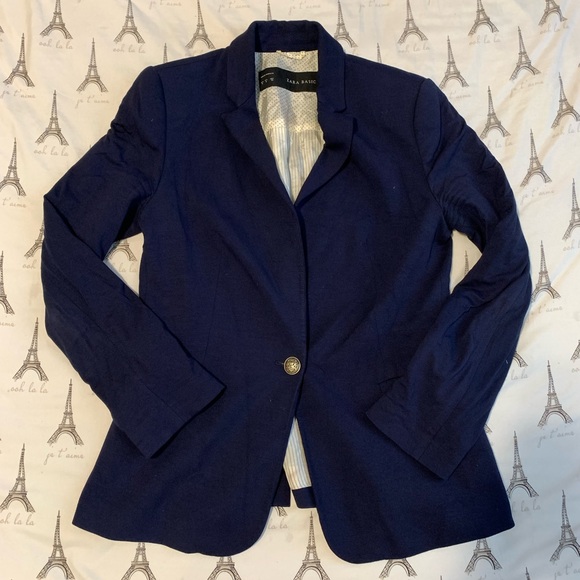 ZARA BASICS NAVY BLUE SUIT JACKET BLAZER SIZE M - Picture 2 of 6